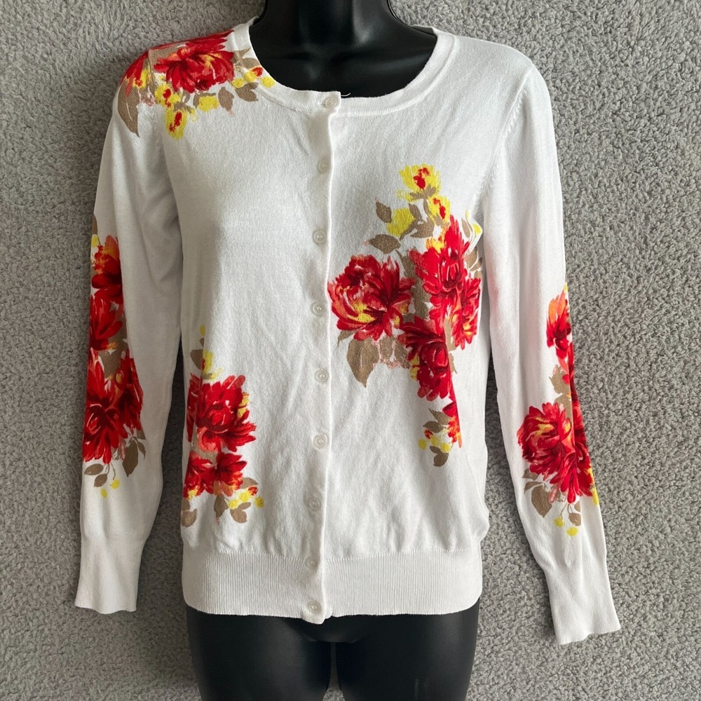 George Cardigan Sweater Womens Sz Small Floral Preppy Knit Romantic Cottagecore‎